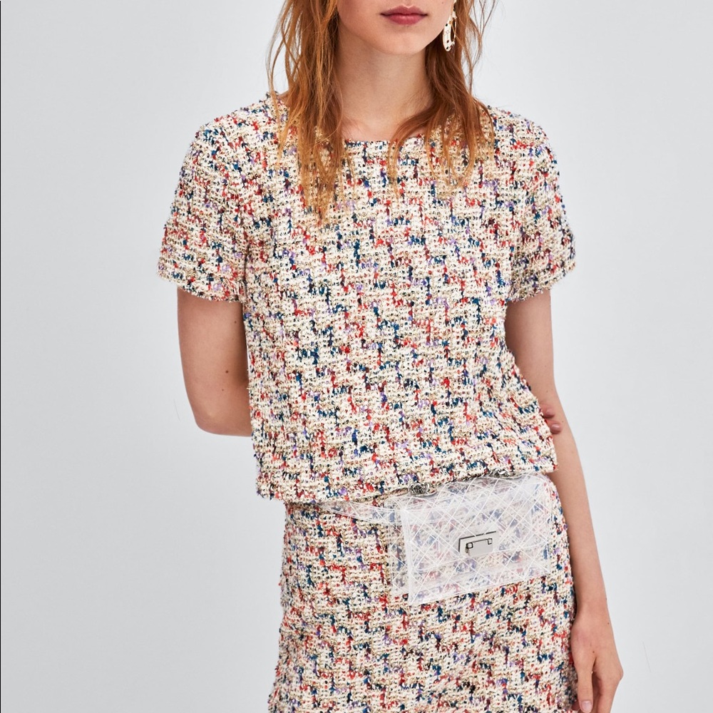 Zara Tweed T-Shirt Top